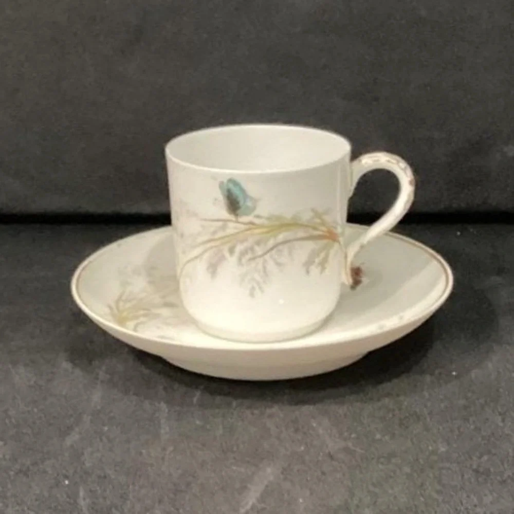 Haviland Limoges Meadow Visitors Teacup & Saucer, Two Piece Set Butterfly Design
